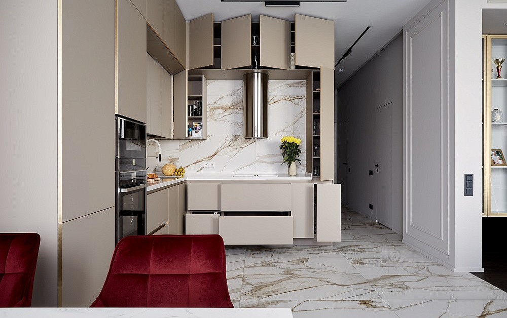 Эргономичная кухня Ханна Стил с цилиндрической вытяжкой