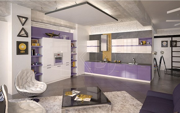 Глянцевая угловая кухня 